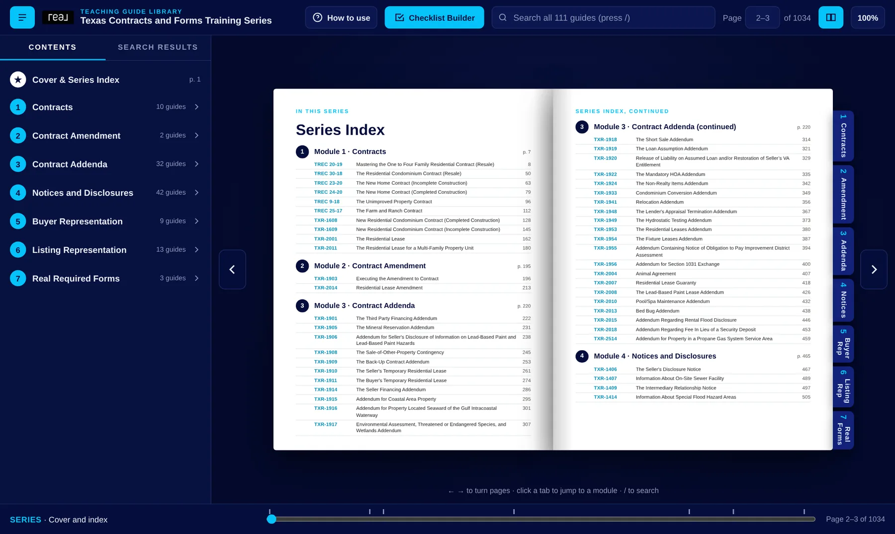 The Series Index pages listing every module and guide